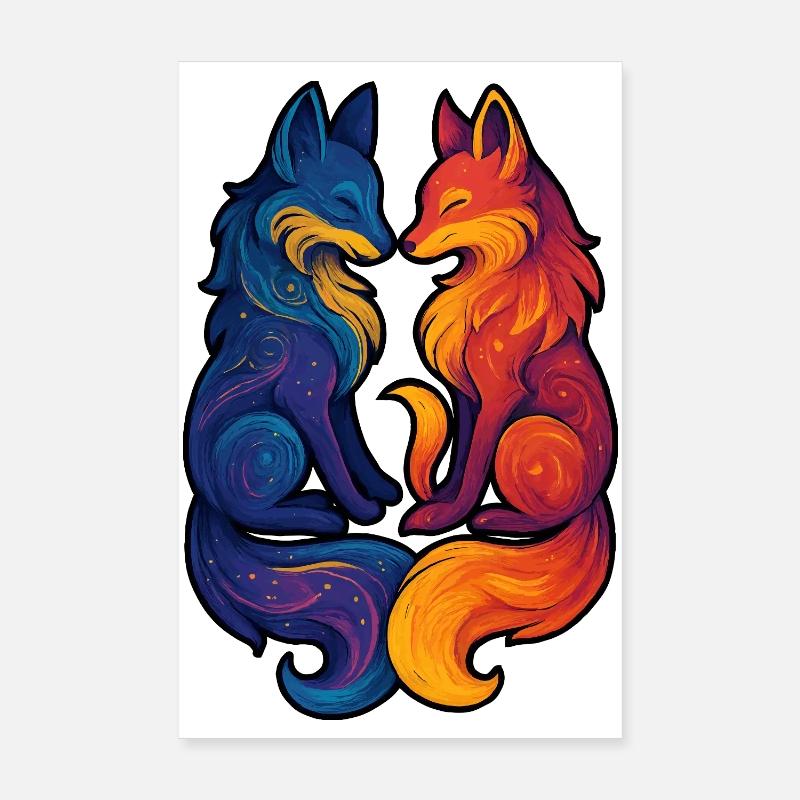 Celestial Foxes | Mythical Twin Goddess Poster 8" x 12" (20x30 cm)