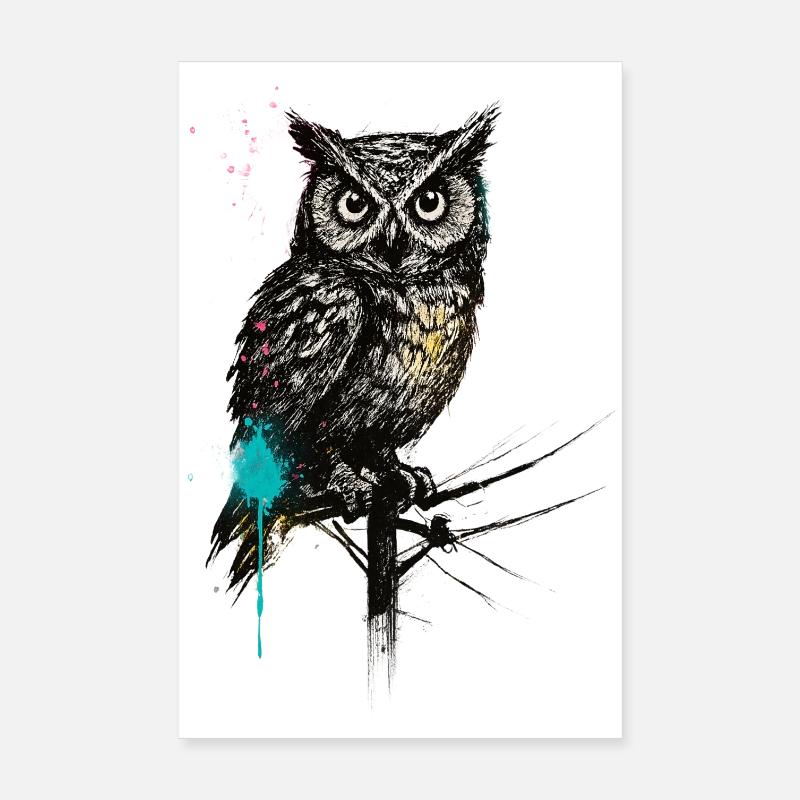 NightOwl with Paint Splashes Poster 8" x 12" (20x30 cm)