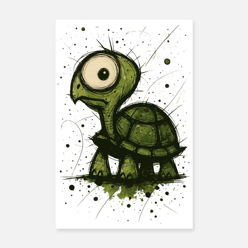 Lustige Schildkröte mit großen Augen – Comic Splash - Poster 20x30 cm - Weiß