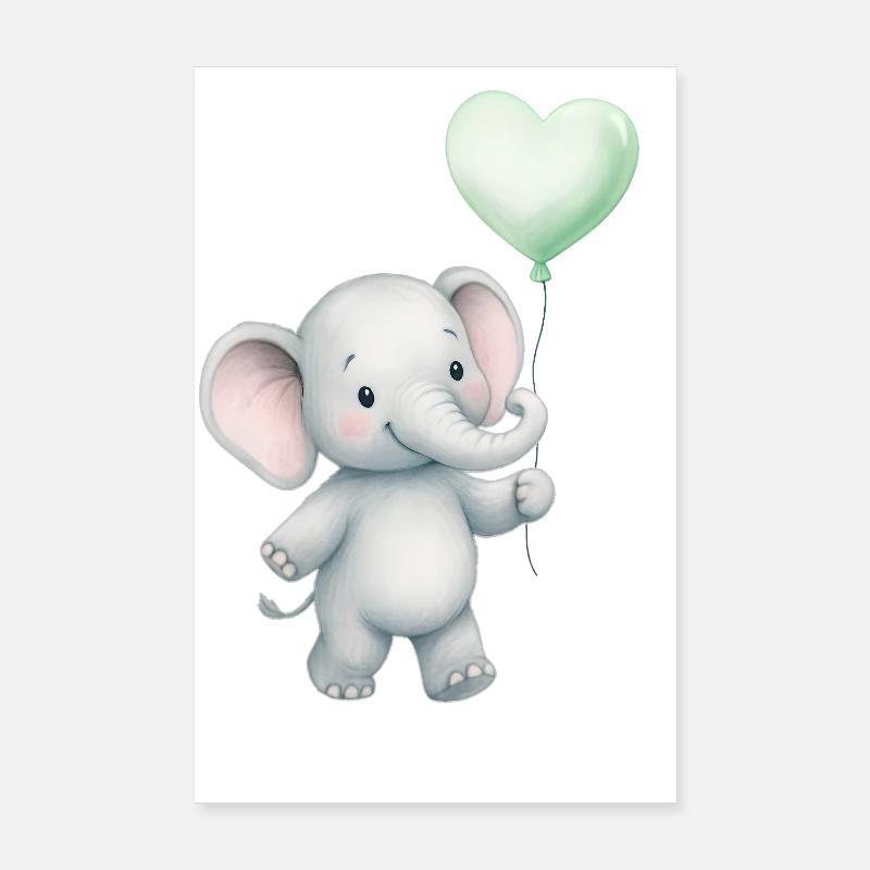 Eléphant avec ballon coeur - Poster 20 x 30 cm - blanc