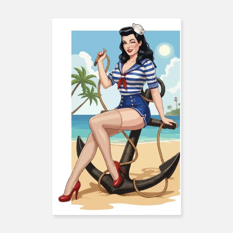 Pin-up de marin de plage Poster 20 x 30 cm