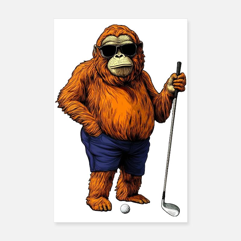 Affe Golfspieler - Poster 20x30 cm - Weiß