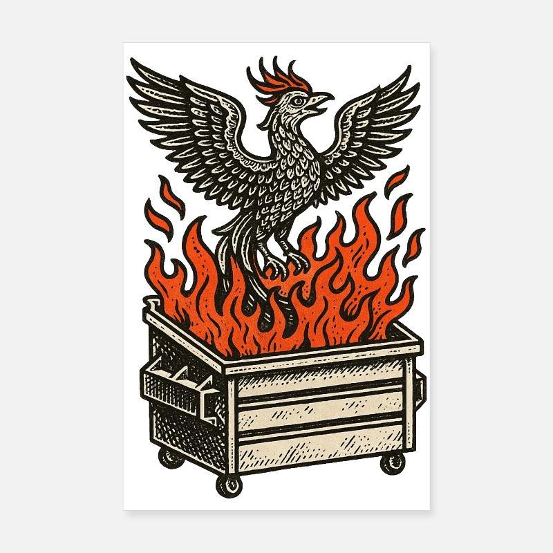Phoenix Rising From Fire Dumpster Poster 8" x 12" (20x30 cm)