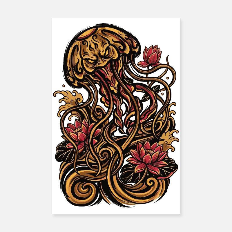 Graphique esthétique de tatouage de méduse Poster 20 x 30 cm
