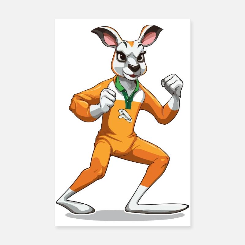 Kangaroo Battle Step Orange Overalls Poster 8" x 12" (20x30 cm)