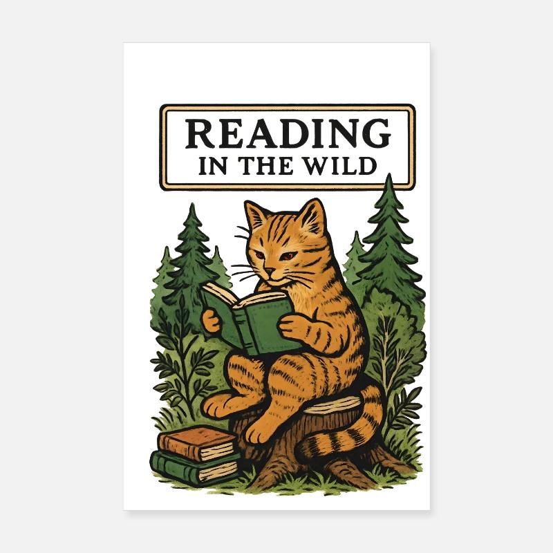 Lire dans le chat de la forêt sauvage Poster 20 x 30 cm