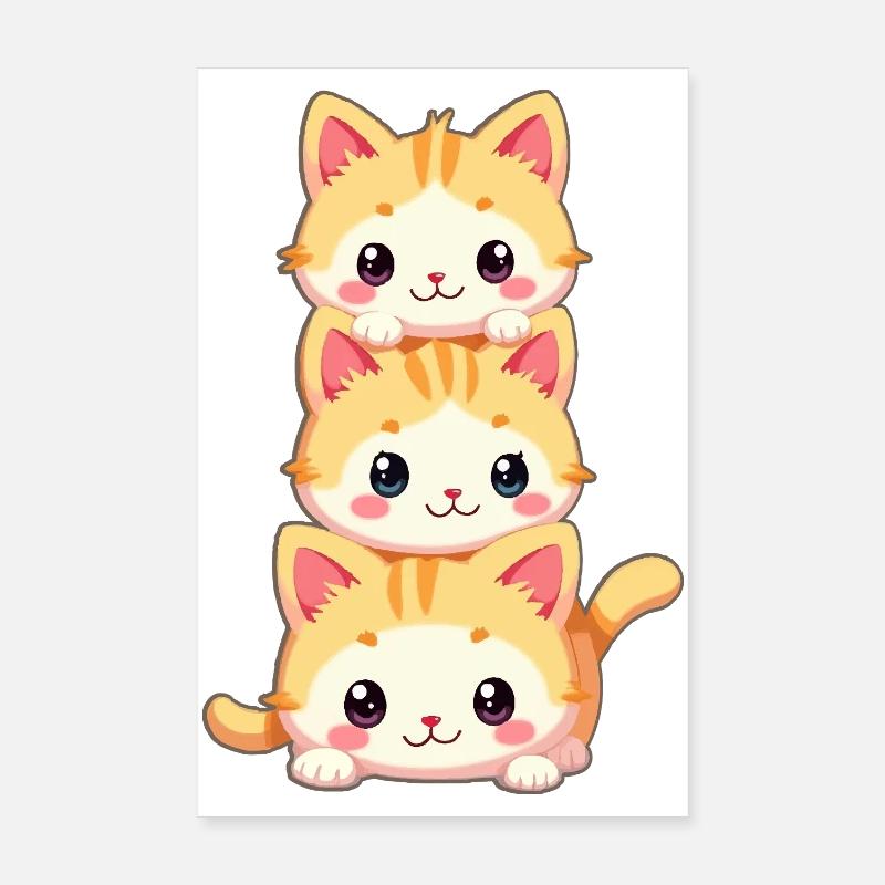 Trio de chatons empilés Poster 20 x 30 cm