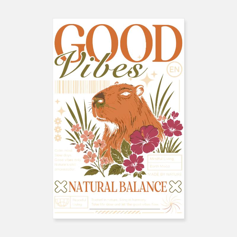 Vibes Capybara Design Poster 20x30 cm