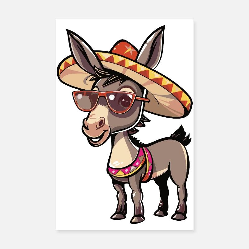 Esel Lustig Sombrero Poster 20x30 cm