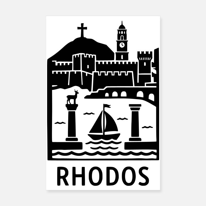 Rhodes Silhouette Landmarks Poster 8" x 12" (20x30 cm)
