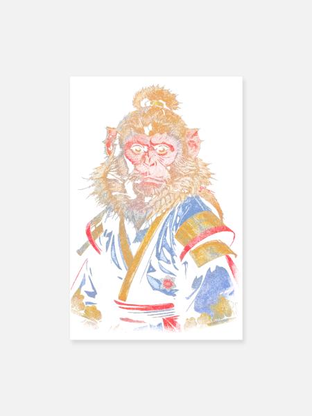 Samurai-Affe - Poster 20x30 cm - Weiß