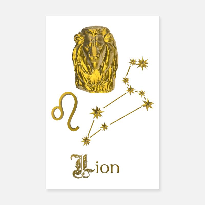 Signe du zodiaque Lion 3D, or Poster 20 x 30 cm