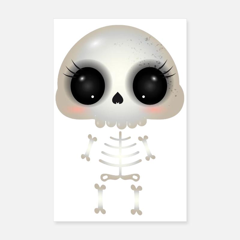 Crâne mignon avec orbites et cils foncés Poster 20 x 30 cm