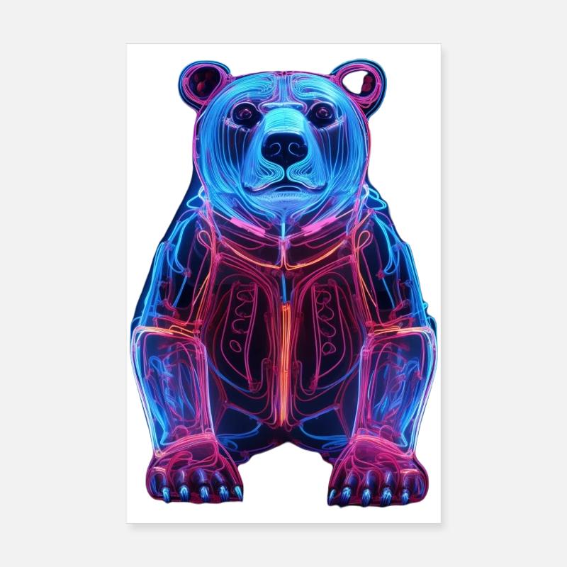 Ours néon dans le cyber design Poster 20 x 30 cm