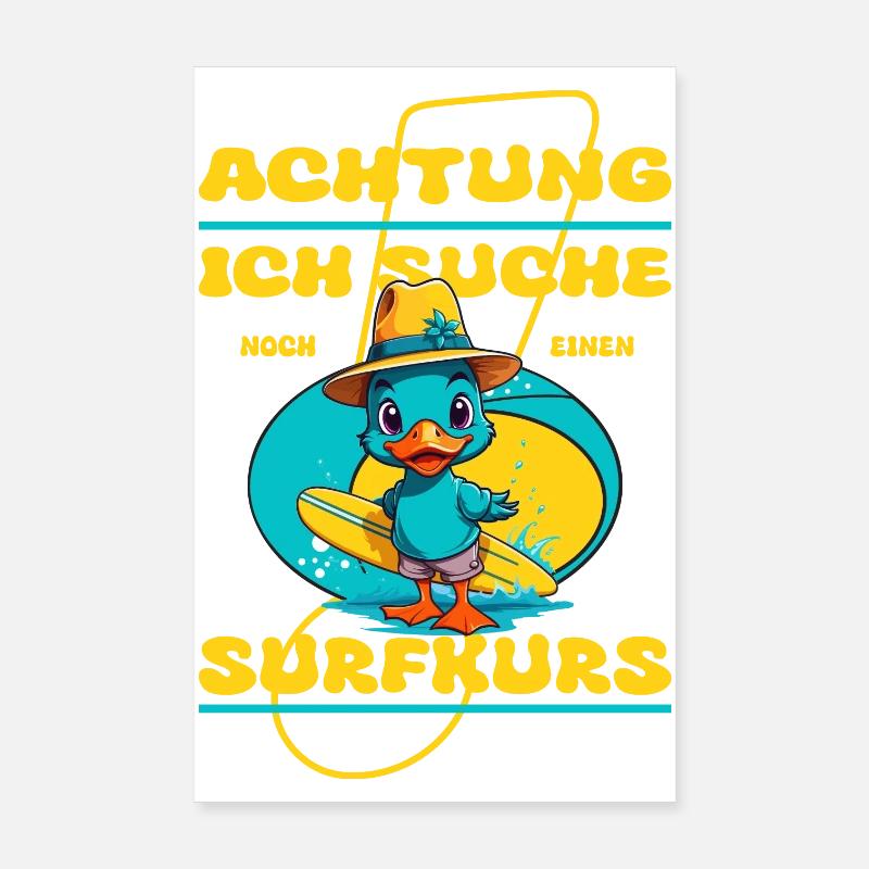 Canard mignon avec planche de surf Poster 20 x 30 cm