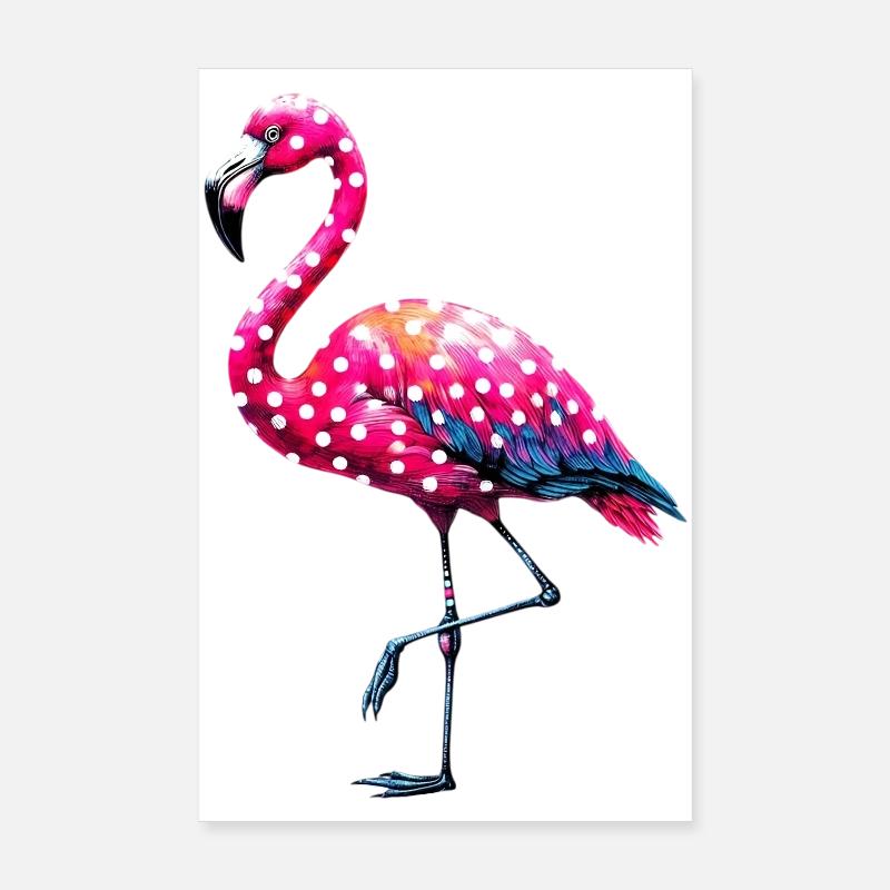 Flamant rose à pois Poster 20 x 30 cm