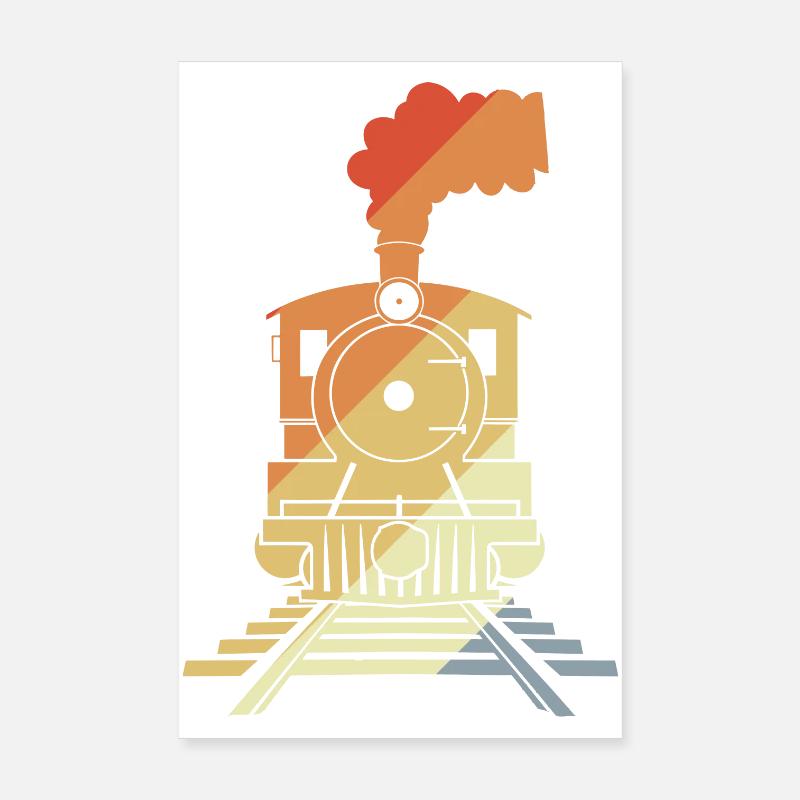 Eisenbahn Zeichnung Vintage Stil - Poster 20x30 cm - Weiß