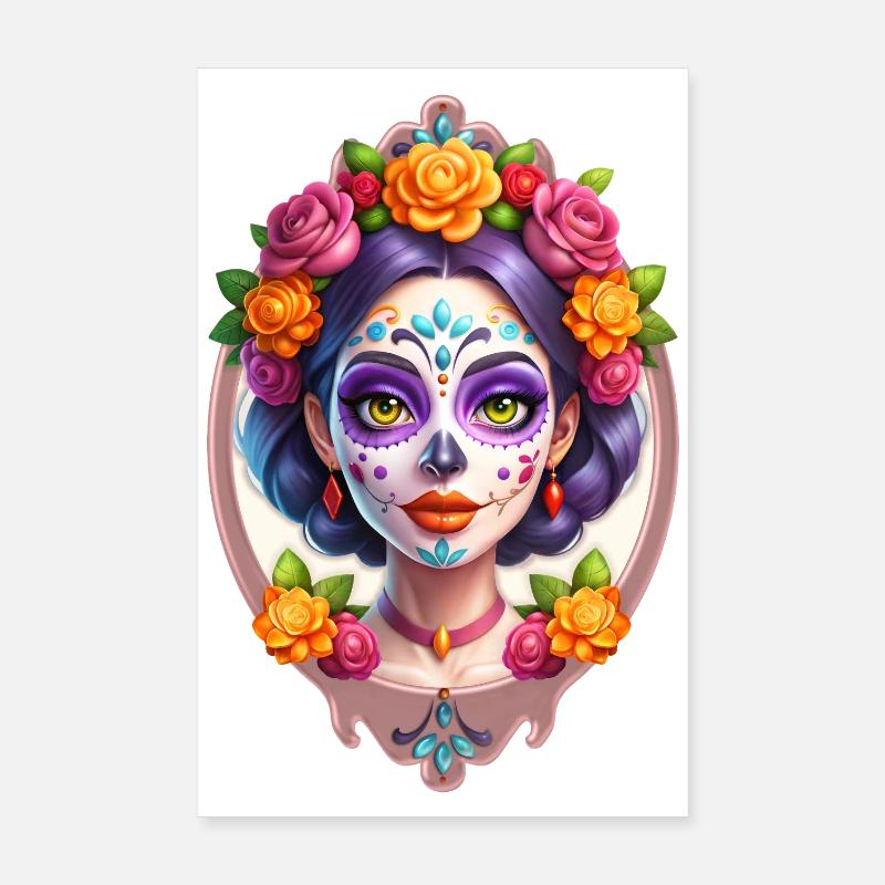 Mexican Dia de Muertos Sugar skull Poster 8" x 12" (20x30 cm)