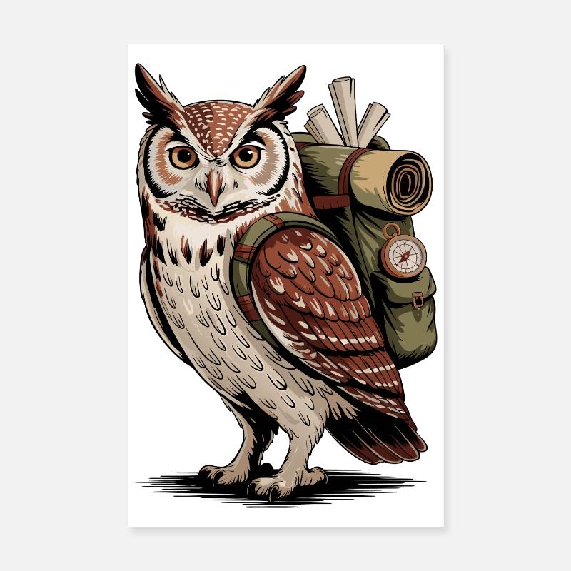 Owl Adventure with Backpack Poster 8" x 12" (20x30 cm)