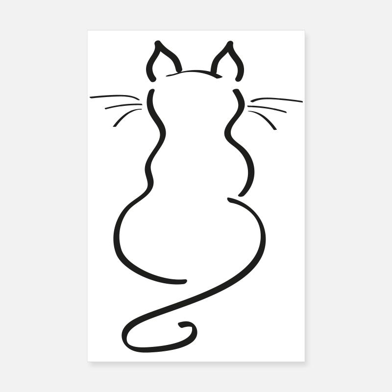 Cat Minimalist Line Dos Uni Épais Poster 20 x 30 cm
