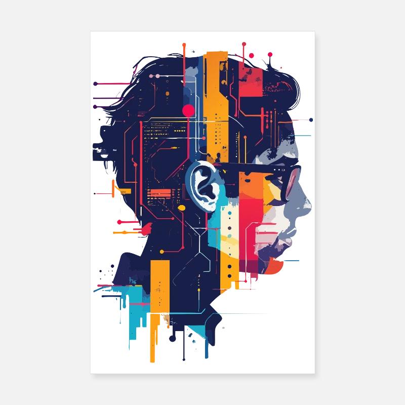 Digital AI Motif PCB Hacker Circuit Art Poster 8" x 12" (20x30 cm)