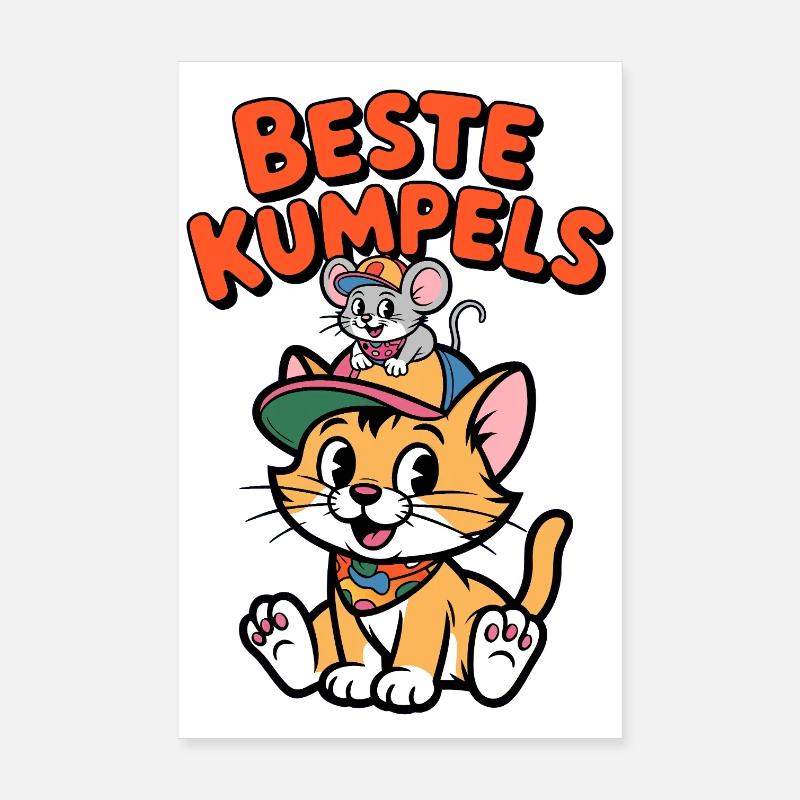 Cute cat and mouse as best friends Poster 8" x 12" (20x30 cm)