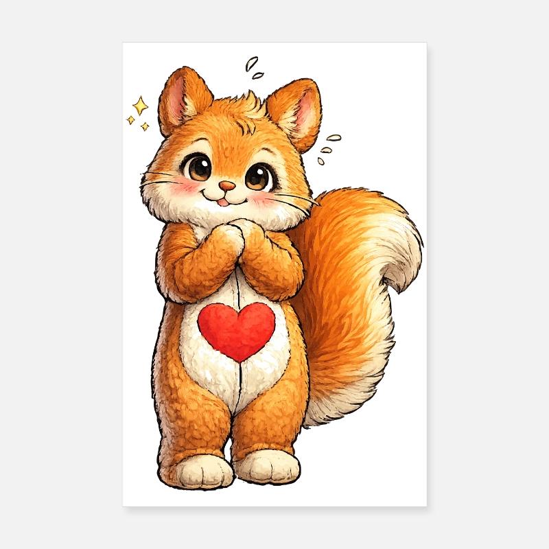 Schüchternes Eichhörnchen mit rotem Herz Poster 20x30 cm