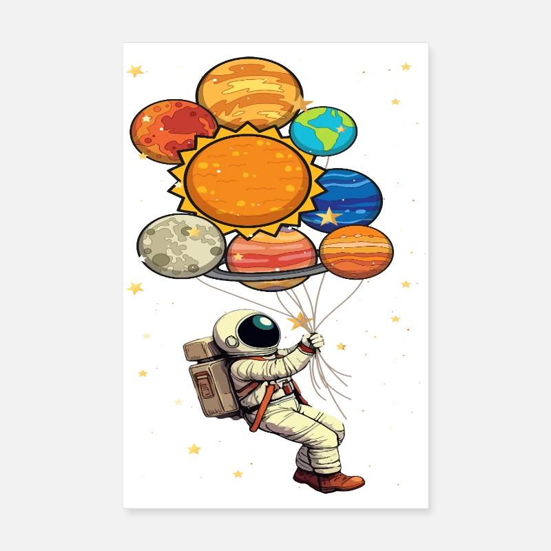 Astronaut With Planet Balloons Outer Space Poster 8" x 12" (20x30 cm)