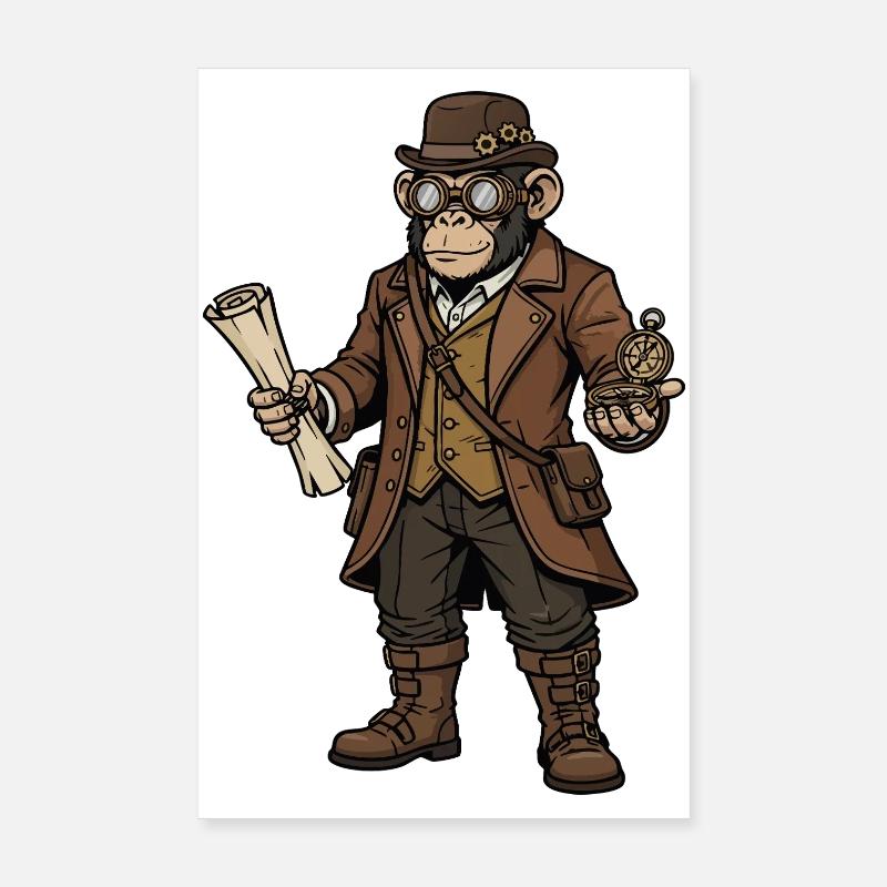Monkey Explorer Steampunk Retro-Abenteuer Poster 20x30 cm