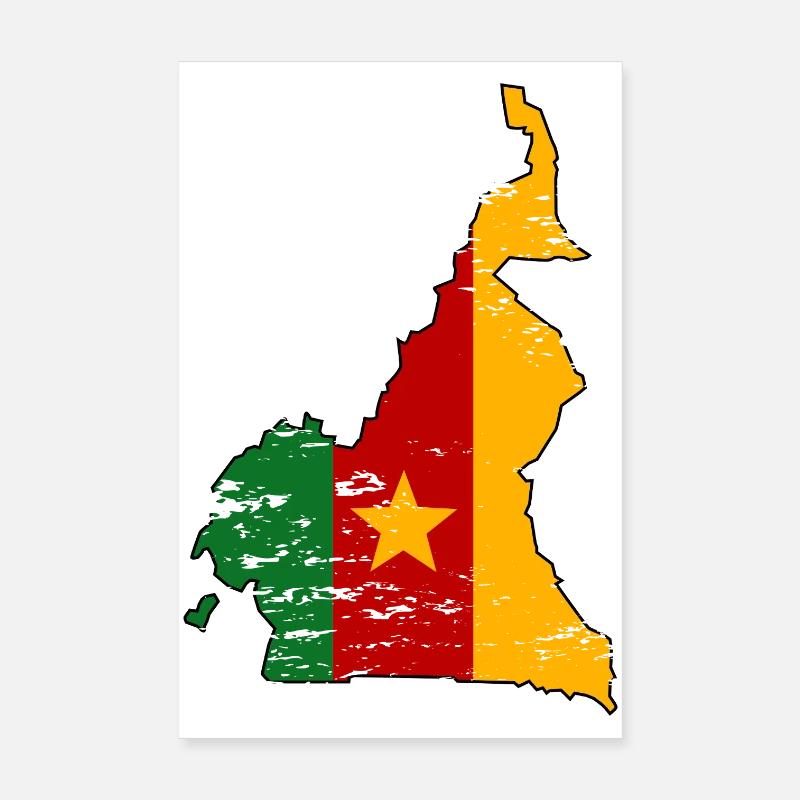 Cameroon Flag Map used Poster 8" x 12" (20x30 cm)