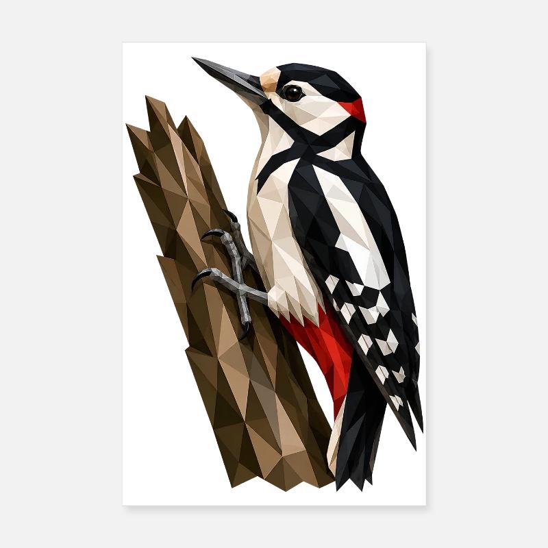 Polygonaler Waldspecht - Poster 20x30 cm - Weiß