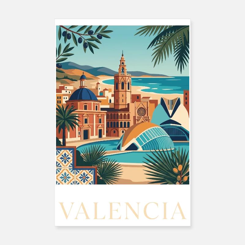 Affiche de voyage sur l’architecture côtière de Valence en Espagne Poster 20 x 30 cm