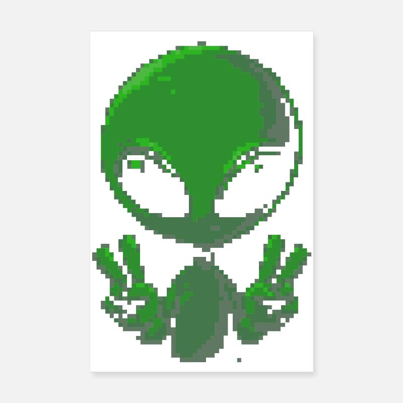 Pixel Alien Friedenszeichen Poster 20x30 cm