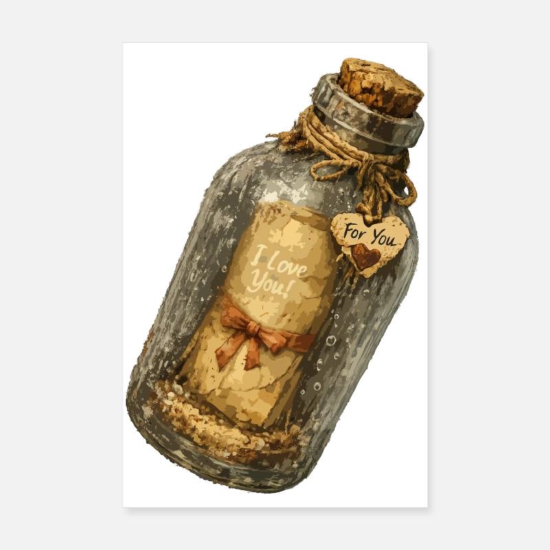 Message vintage dans une bouteille Poster 20 x 30 cm