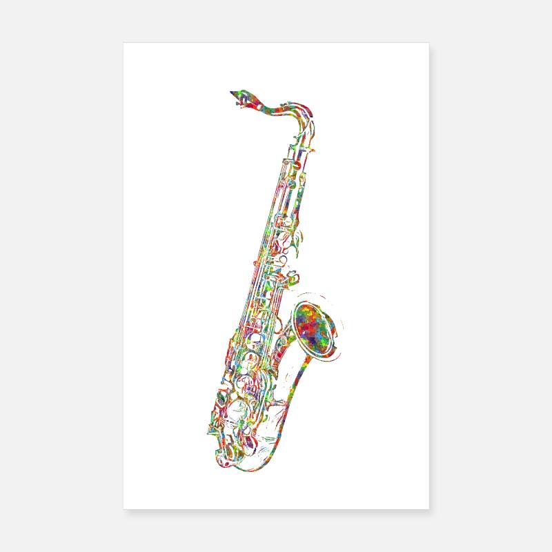 Buntes Saxophon - Poster 20x30 cm - Weiß
