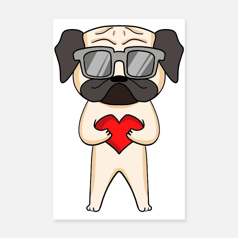Mops mit Sonnenbrille und Herz Poster 20x30 cm