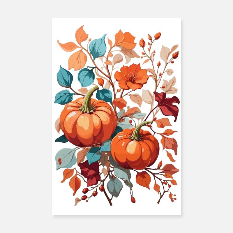 Pumpkin with leaves Poster 8" x 12" (20x30 cm)