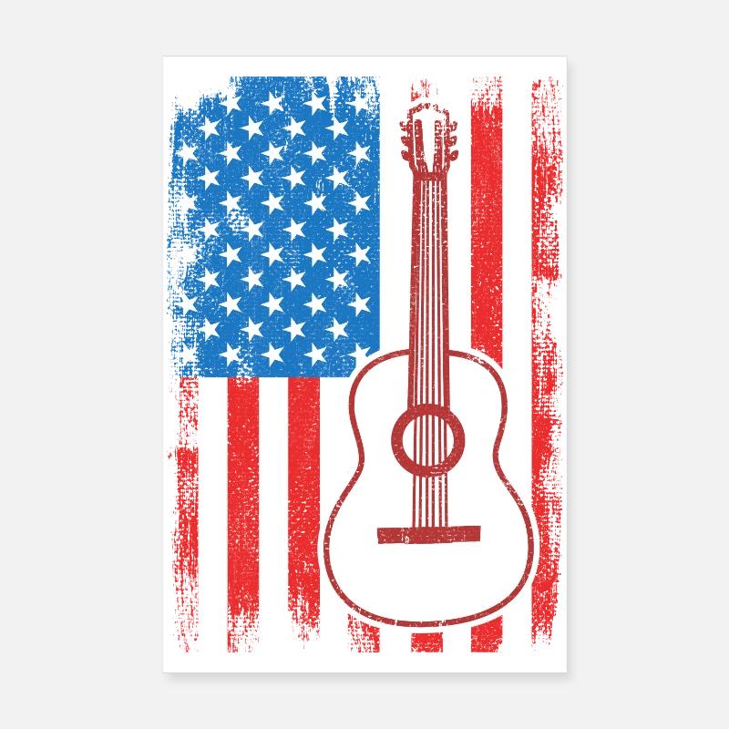 Guitariste de U.S. Flag Poster 20 x 30 cm