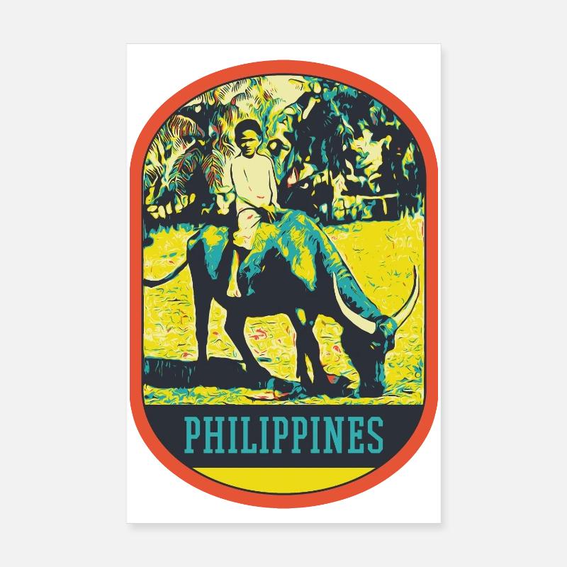 Kind und Büffel von den Reisfeldern auf den Philippinen Poster 20x30 cm