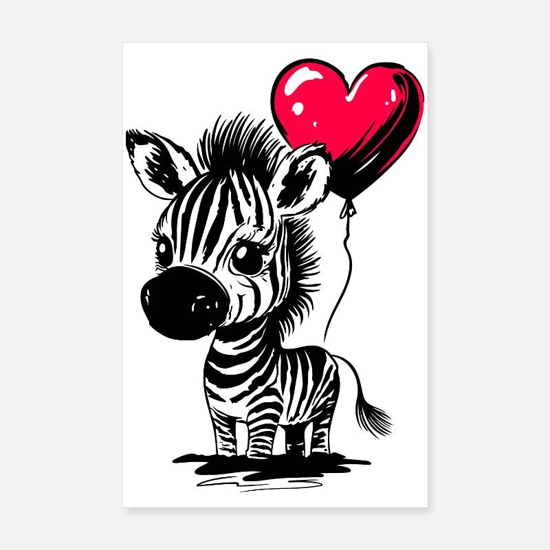 Zebra mit Herz Luftballon - Heartful Creatures Poster 20x30 cm