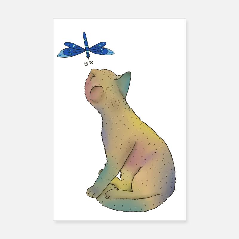 Katze mit blauer Libelle Poster 20x30 cm