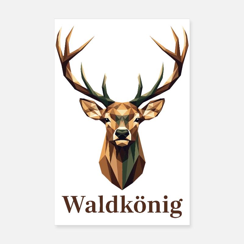 Geometric Stag with Waldkönig Label Poster 8" x 12" (20x30 cm)