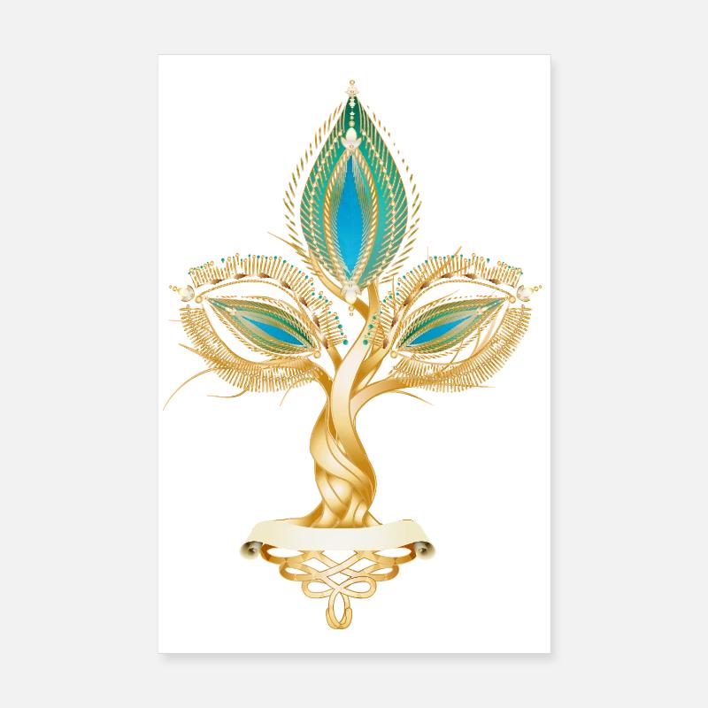 Gold-colored tree with oriental leaf ornament Poster 8" x 12" (20x30 cm)