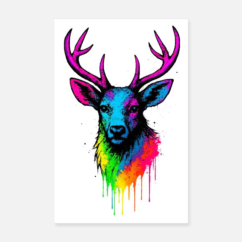 Rainbow Deer Neon Splash Poster 8" x 12" (20x30 cm)