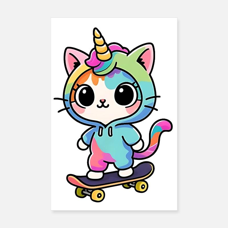 Rainbow Unicorn Cat Skate Poster 8" x 12" (20x30 cm)