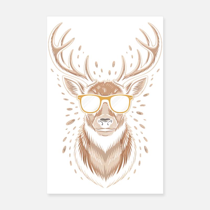 Hirsch mit Geweih und Sonnenbrille Poster 20x30 cm
