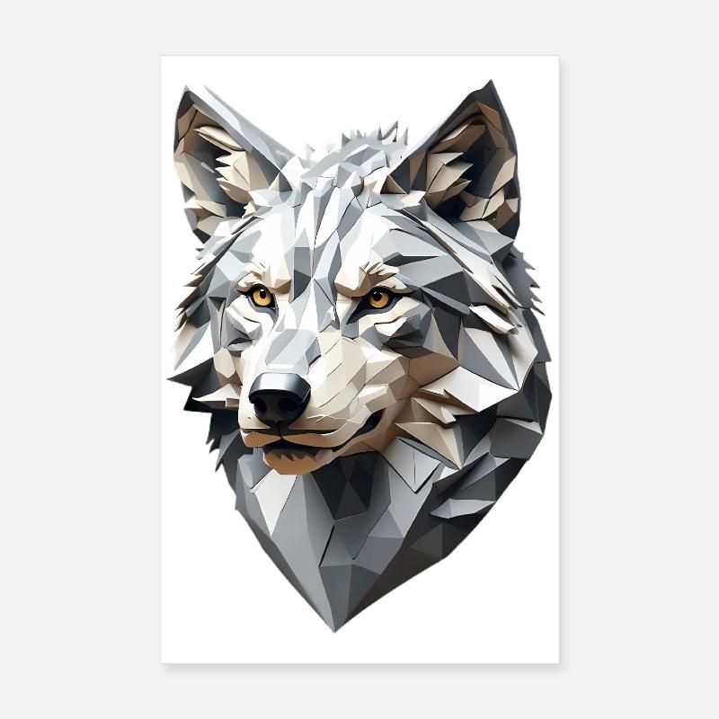 Wolfskopf LowPoly Geometrisch Poster 20x30 cm