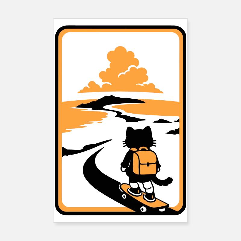 Coucher de soleil Skate Cat Poster 20 x 30 cm
