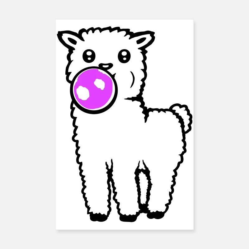 Lama Chewing-gum Debout Corps entier Devant mignon Cool Poster 20 x 30 cm