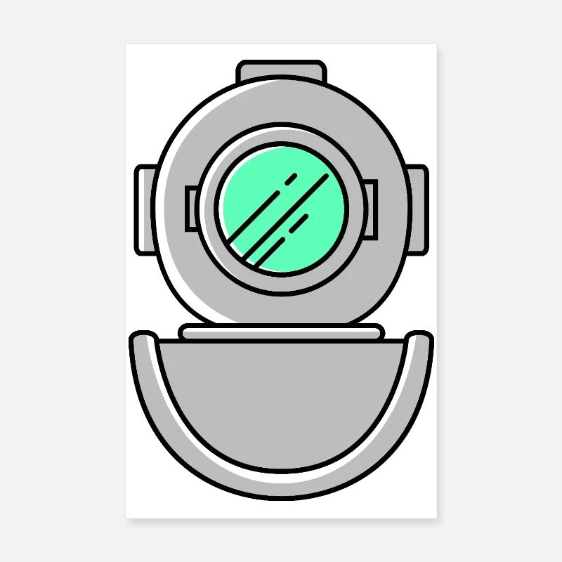Symbole de plongée avec casque de plongée Poster 20 x 30 cm
